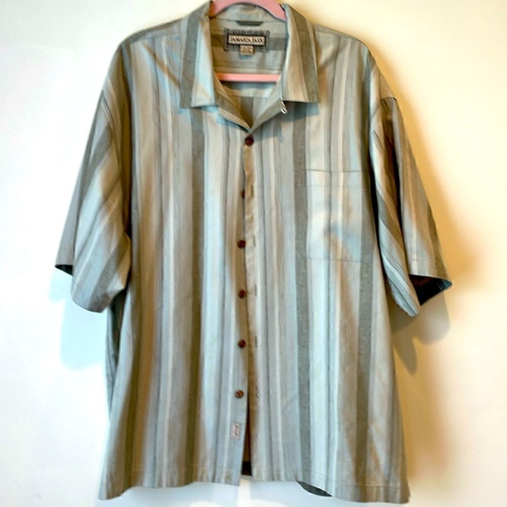 Jamaica Jaxx Men's Green Silk Button Down Shirt Size XXL